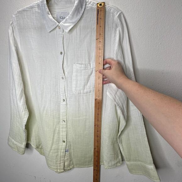 Rails Ellis Blue Mint Dip Dye Button Down Long Sleeve Chest Pocket Gauze Shirt - Picture 13 of 14
